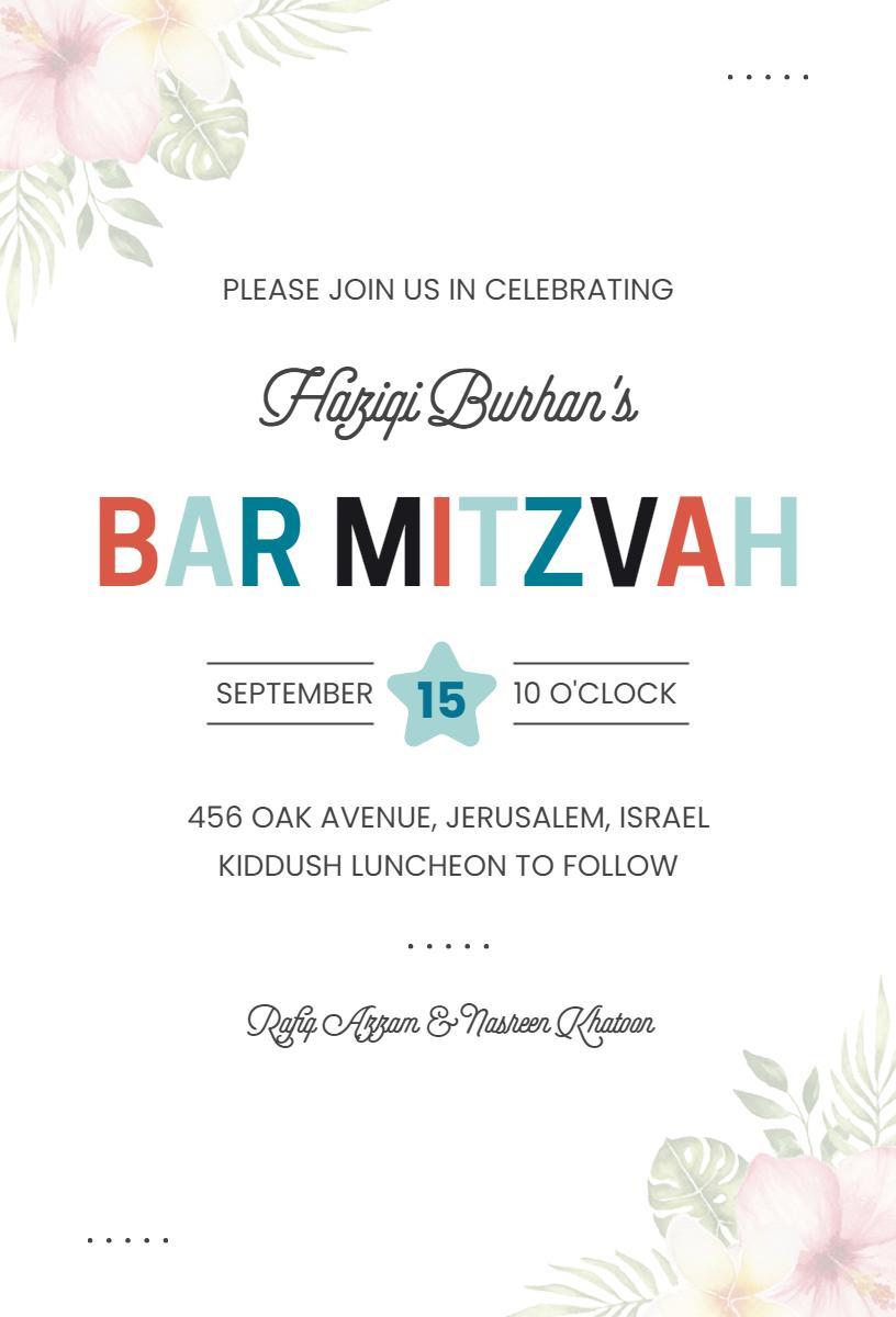 Elegant Floral Bar Mitzvah Celebration Invitation Template