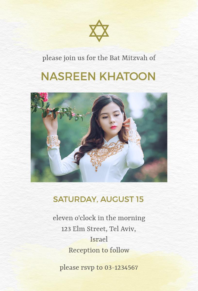 Elegant Floral Bat Mitzvah Celebration Invitation Template
