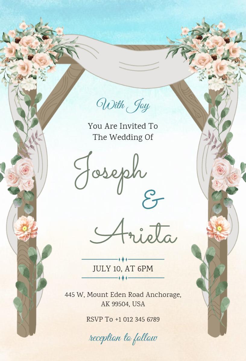 Elegant Floral Beach Wedding Ceremony Invitation Template