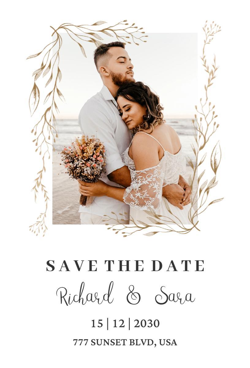Elegant Floral Beach Wedding Save The Date Invitation Template