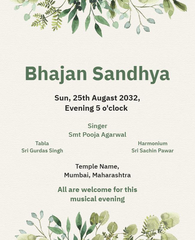 Elegant Floral Bhajan Sandhya Musical Evening Poster Template