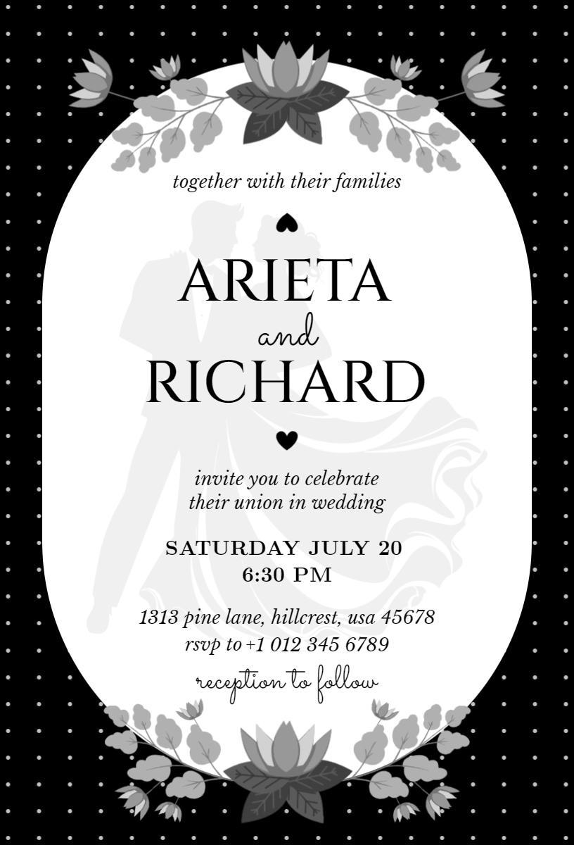Elegant Floral Black and White Wedding Ceremony Invitation Template
