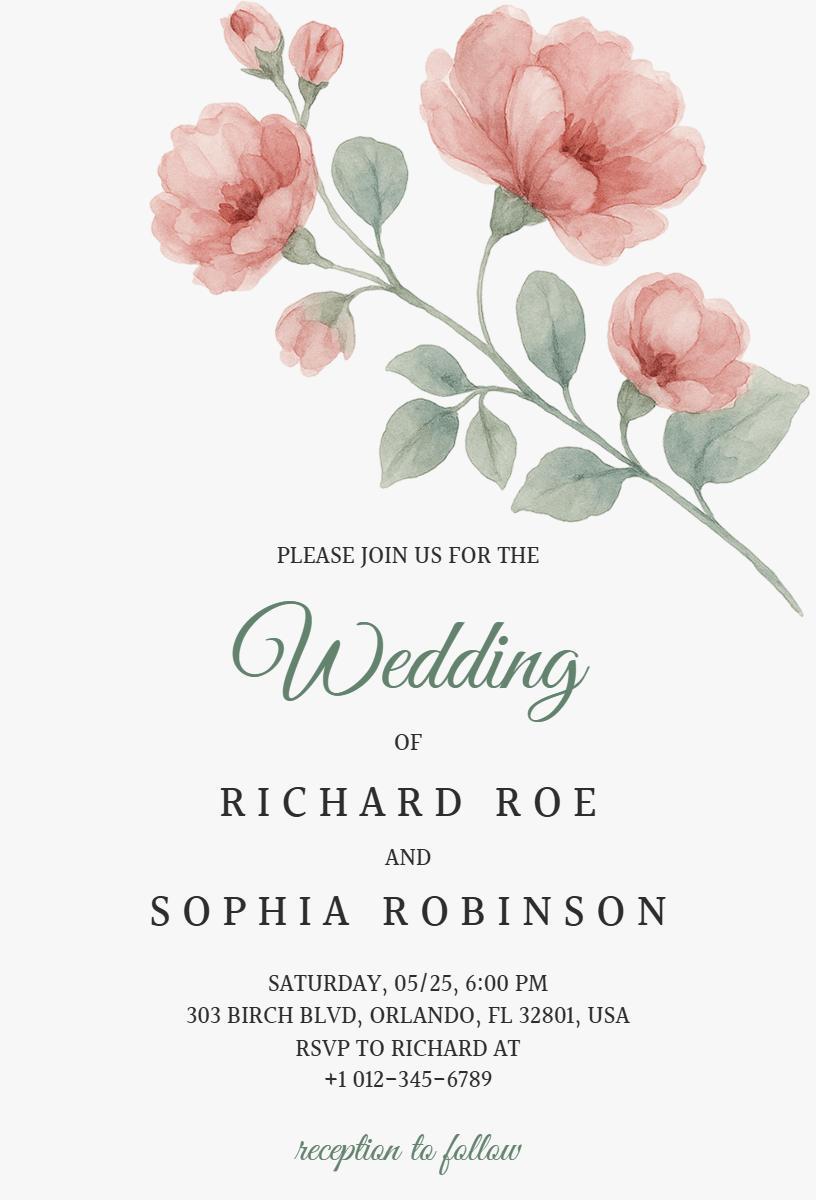 Elegant Floral Blossom Wedding Celebration Invitation Template