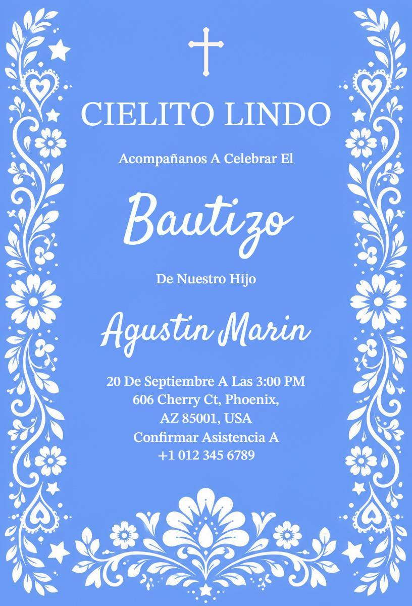 Elegant Floral Blue Baptism Celebration Invitation Template