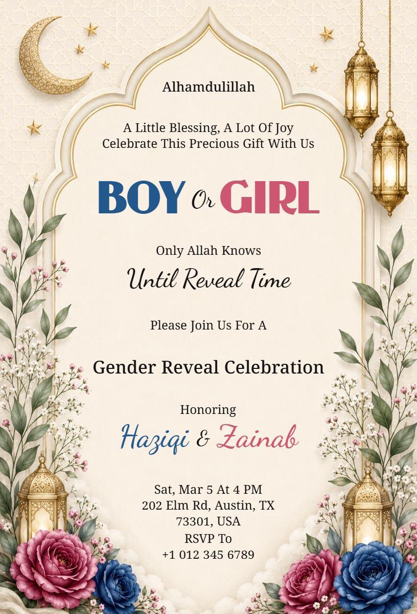 Elegant Floral Boy or Girl Gender Reveal Invitation Template