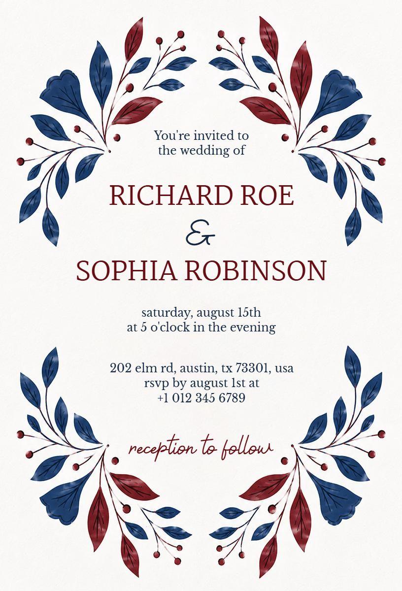 Elegant Floral Burgundy and Navy Wedding Invitation Template