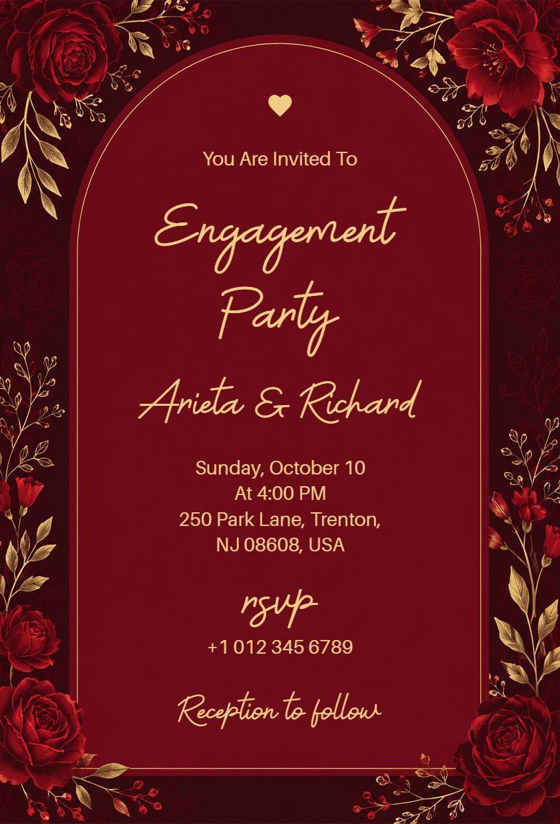 Elegant Floral Burgundy Engagement Party Invitation Template