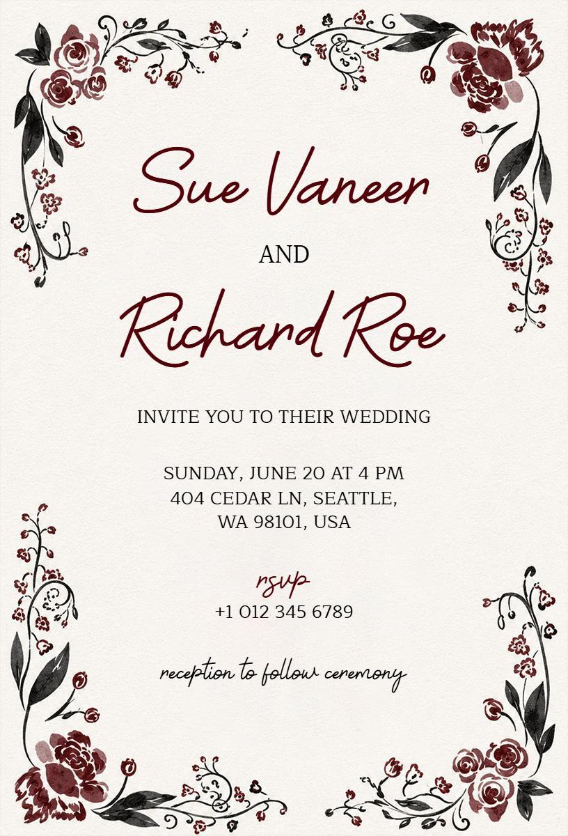 Elegant Floral Burgundy Wedding Celebration Invitation Template