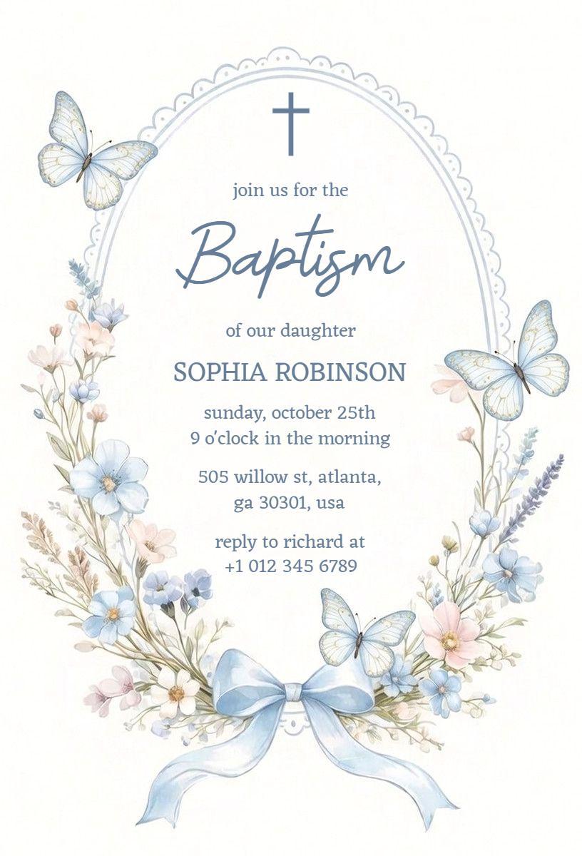 Elegant Floral Butterfly Baptism Celebration Invitation Template