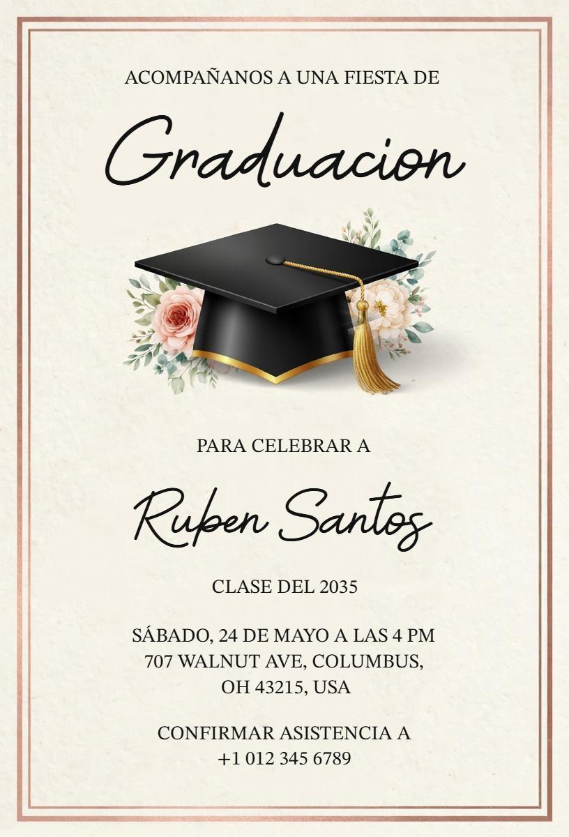 Elegant Floral Cap and Gown Graduation Celebration Invitation Template