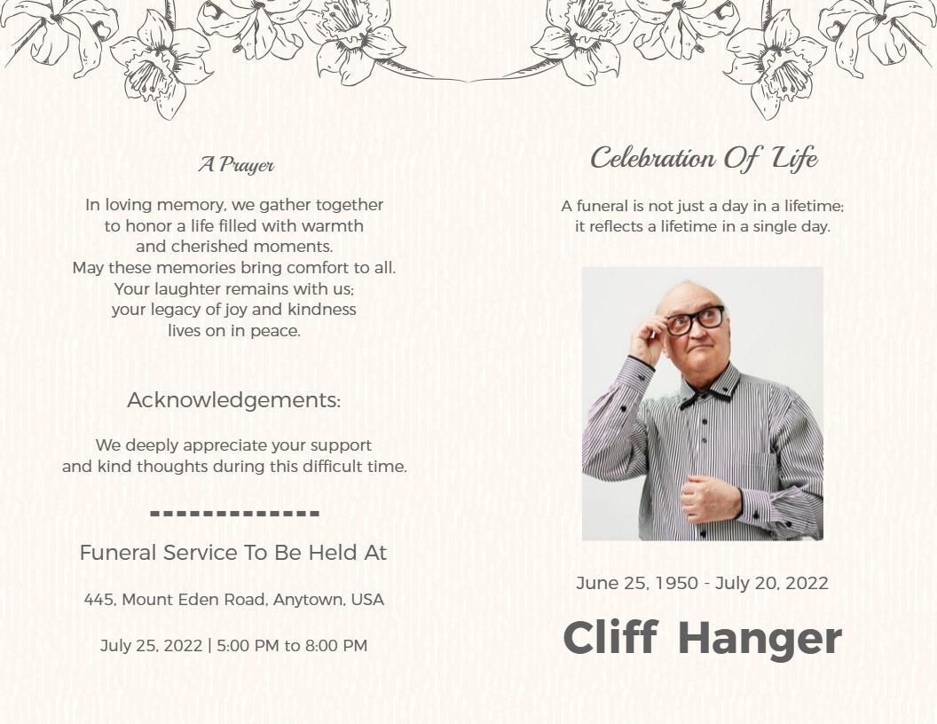 Elegant Floral Celebration of Life Funeral Brochure Template