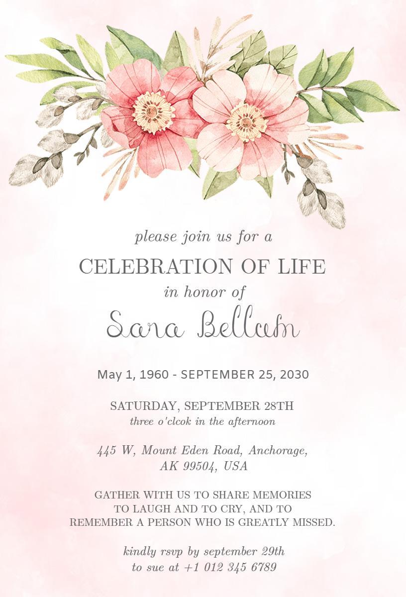 Elegant Floral Celebration of Life Memorial Invitation Template