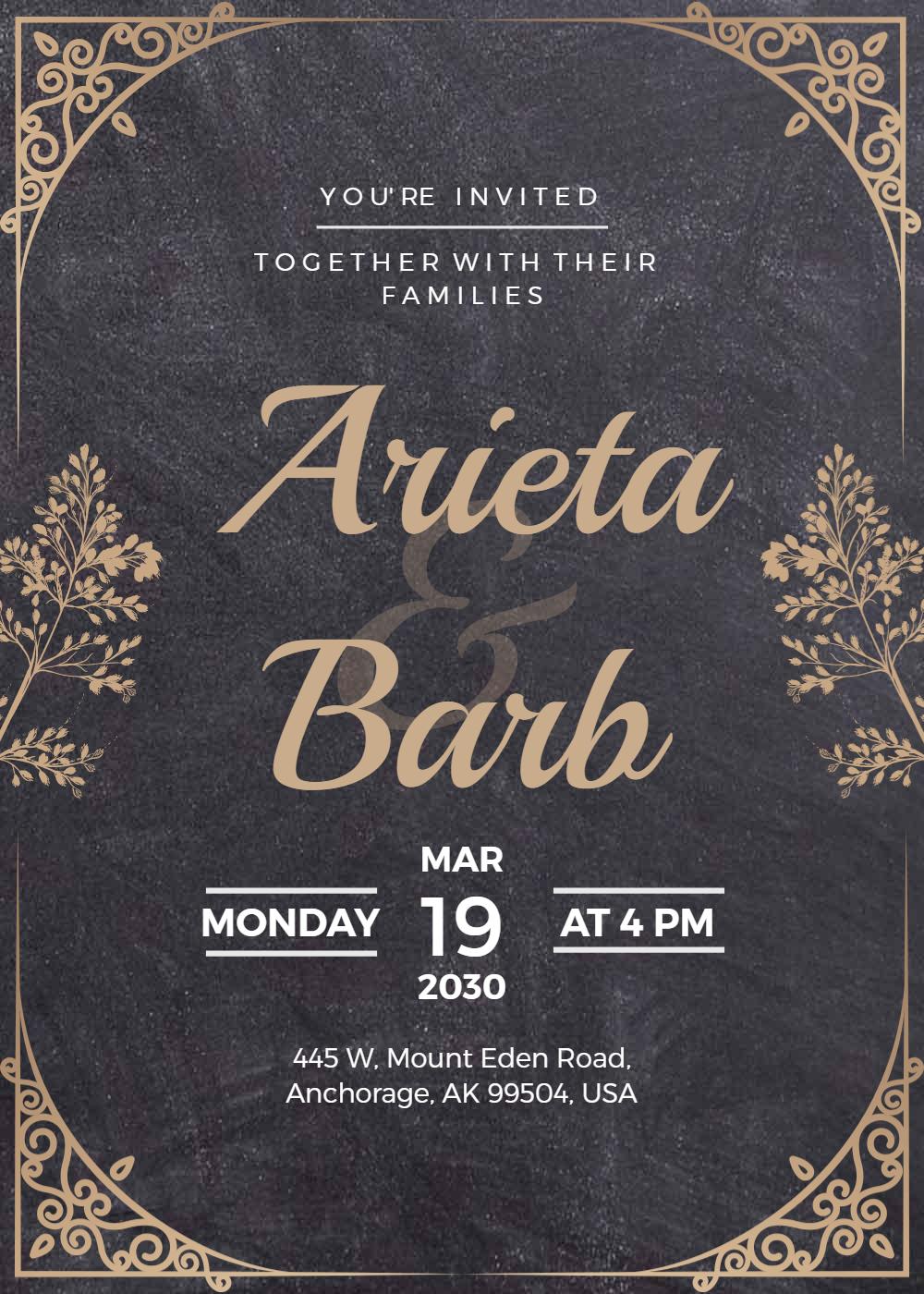 Elegant Floral Chalkboard Wedding Celebration Invitation Template