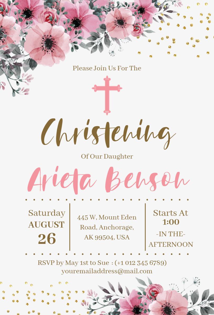 Elegant Floral Christening Celebration Invitation Template