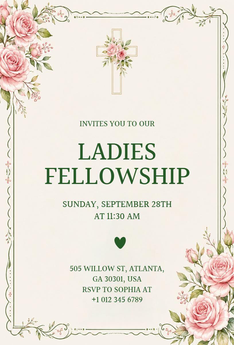 Elegant Floral Christian Ladies Fellowship Event Invitation Template