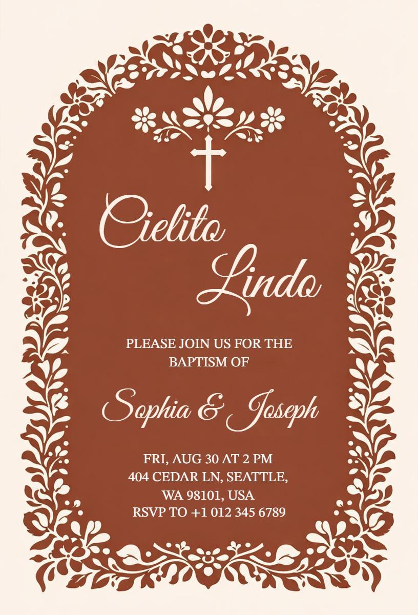 Elegant Floral Cielito Lindo Baptism Invitation Template