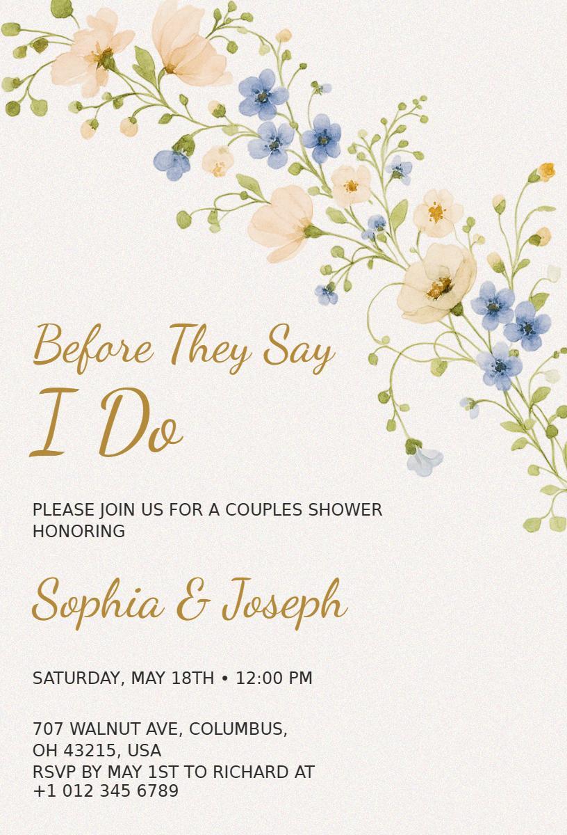 Elegant Floral Couples Shower Celebration Invitation Template