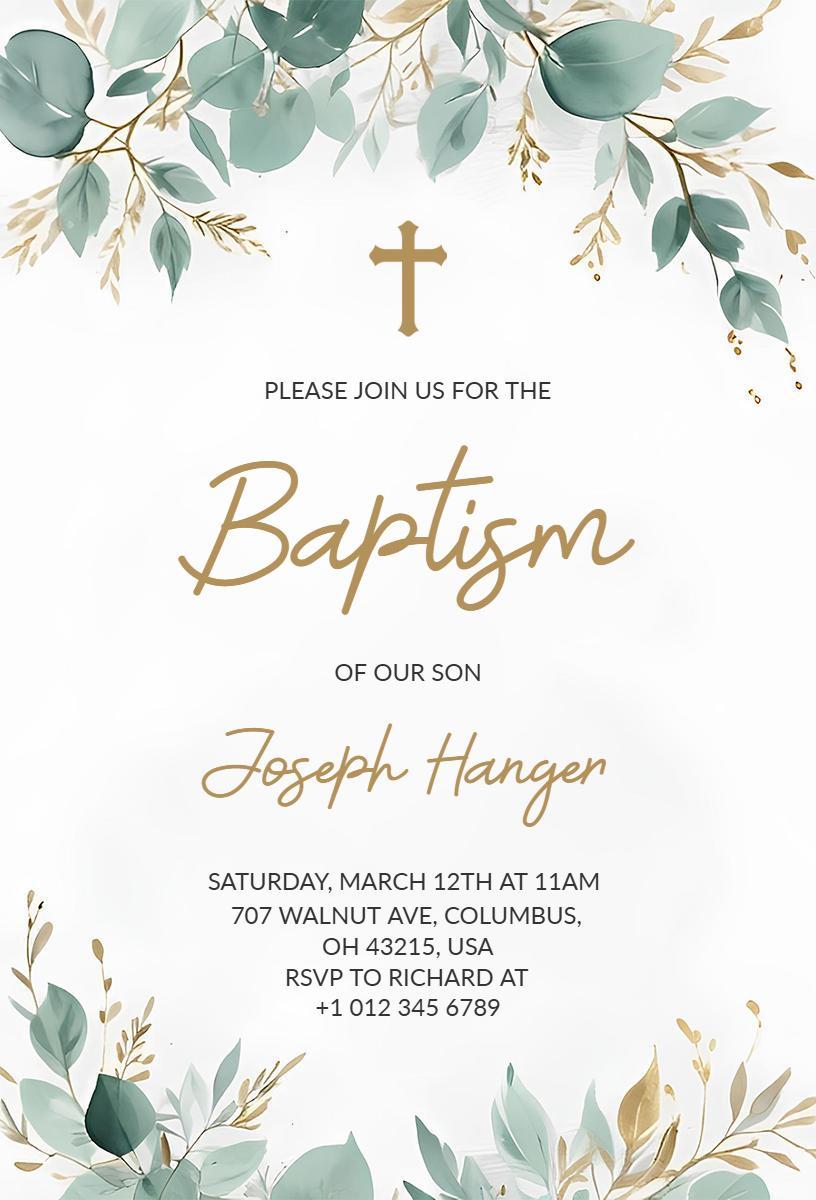 Elegant Floral Cross Baptismal Celebration Invitation Template