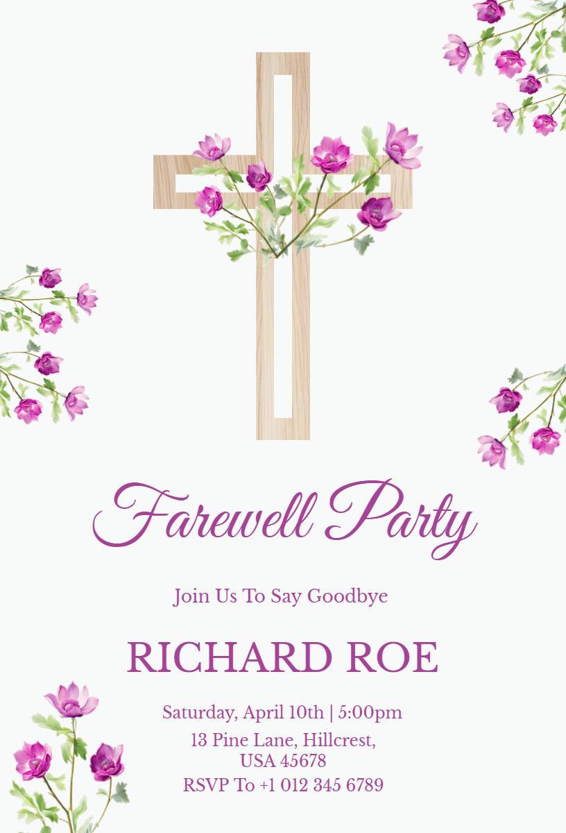 Elegant Floral Cross Farewell Party Invitation Template