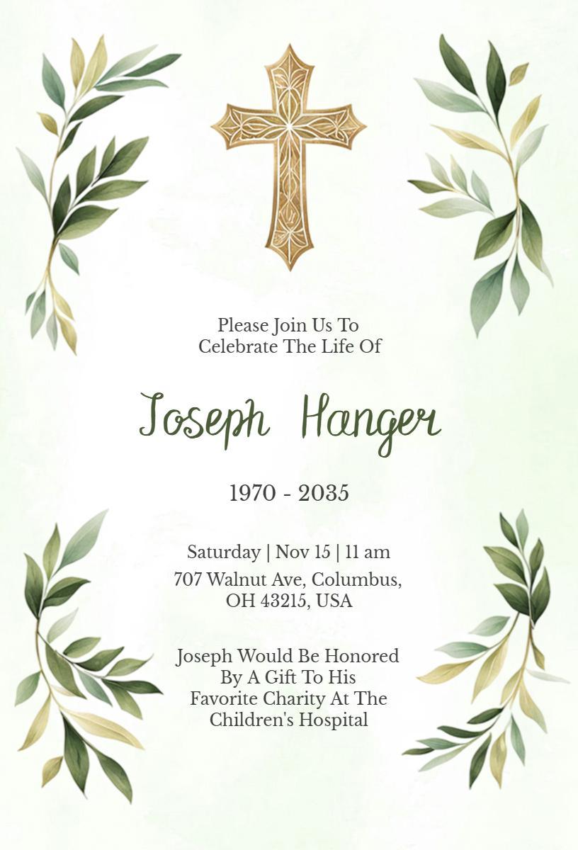 Elegant Floral Cross Memorial Service Invitation Template