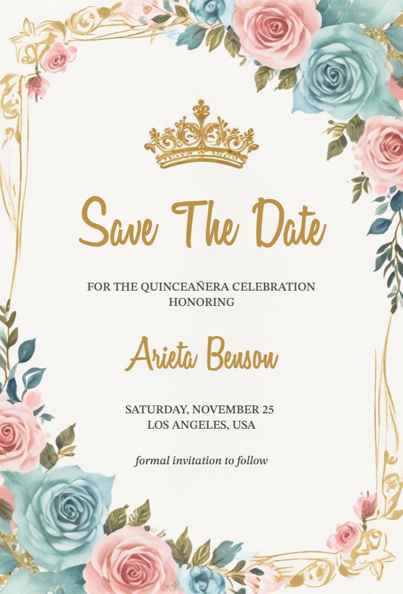 Elegant Floral Crown Quinceanera Celebration Invitation Template