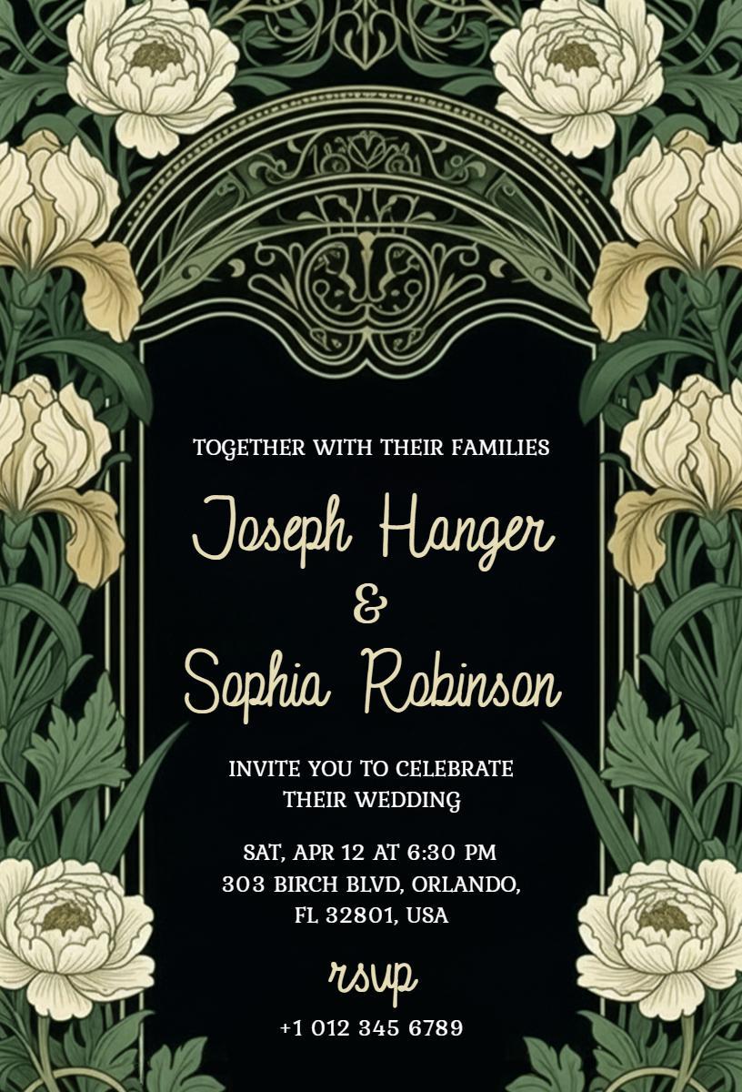 Elegant Floral Design Black and White Wedding Invitation Template