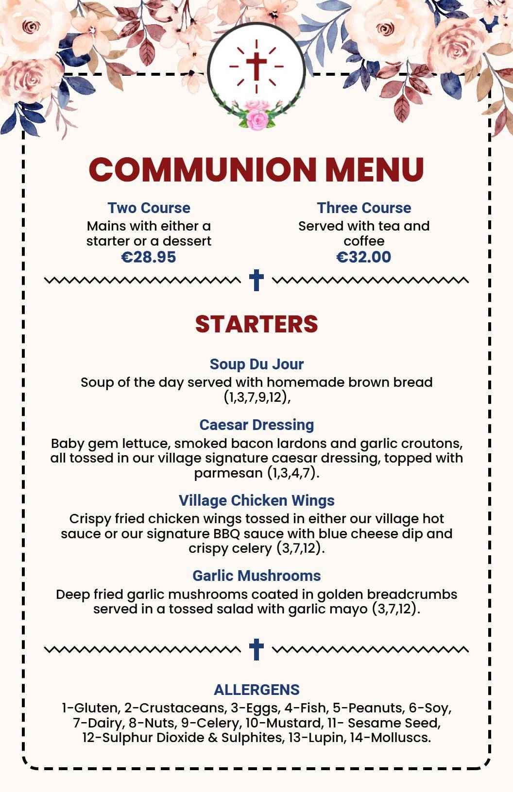 Elegant Floral Design Church Communion Gathering Event Menu Template