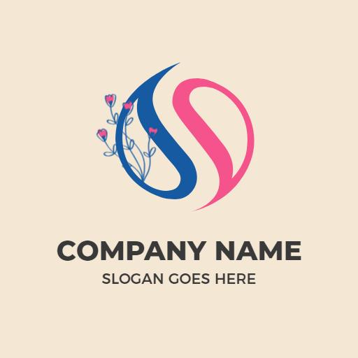 Elegant Floral Design Featuring S Letter in Blue and Pink Logo Template