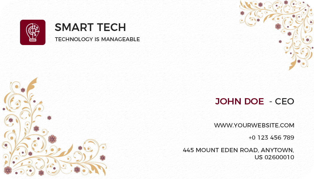 Elegant Floral Design Rounded Corner Tech Business Card Template