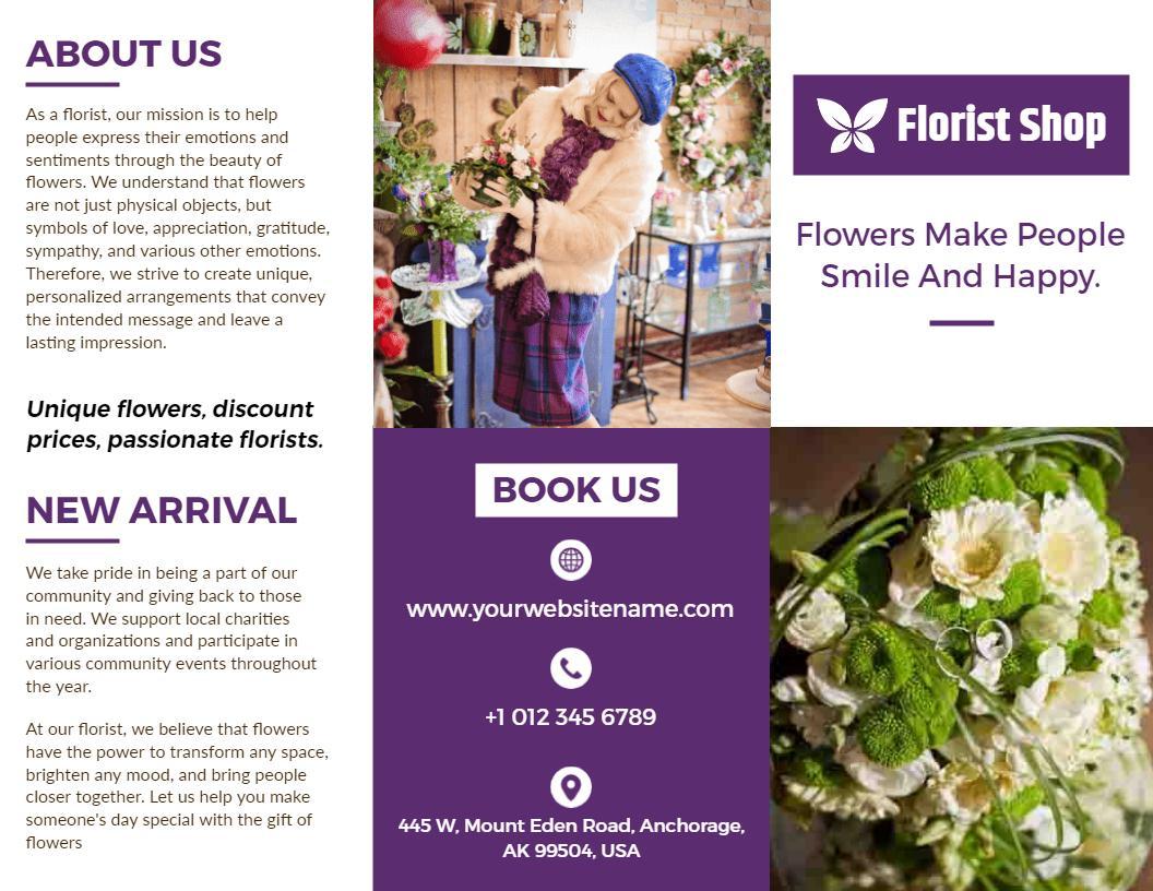 Elegant Floral Design Tri Fold Florist Shop Brochure Template