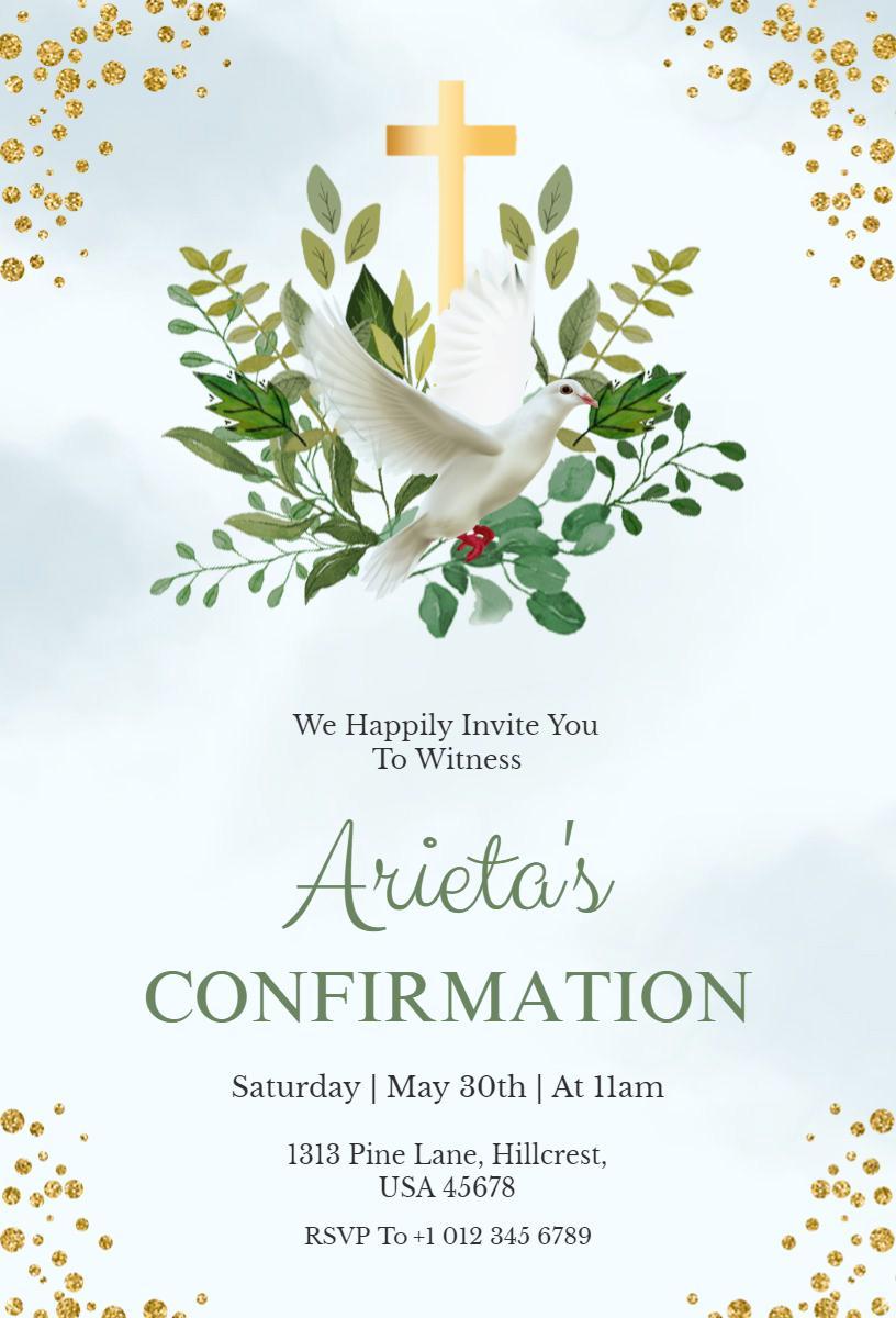 Elegant Floral Dove Religious Confirmation Invitation Template