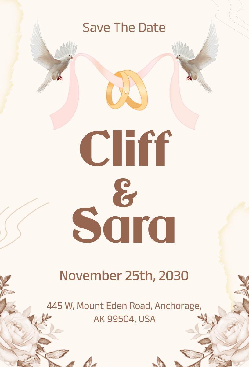 Elegant Floral Doves Wedding Save The Date Invitation Template
