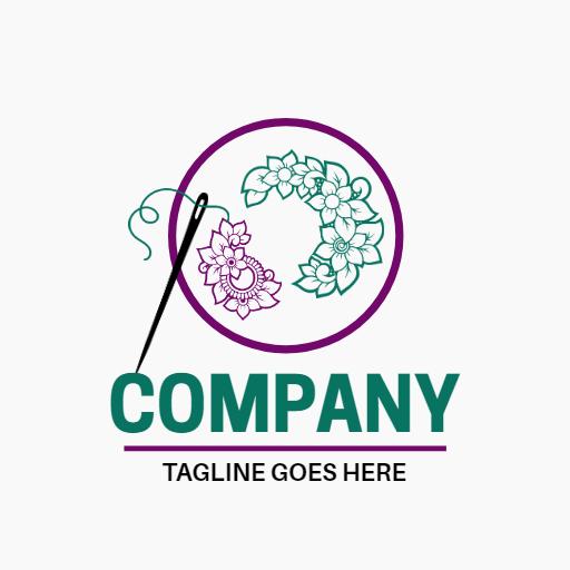 Elegant Floral Embroidery Design with Needle Artwork Logo Template
