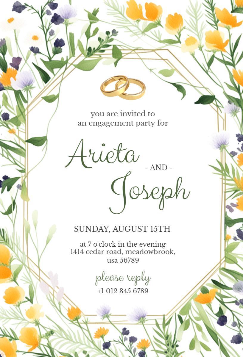 Elegant Floral Engagement Party Celebration Invitation Template