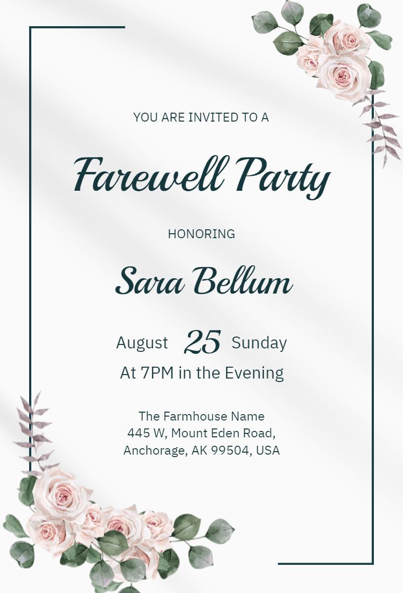 Elegant Floral Farewell Party Celebration Invitation Template