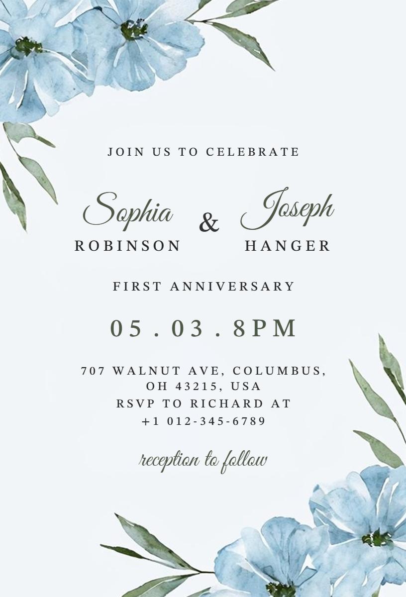 Elegant Floral First Anniversary Celebration Invitation Template