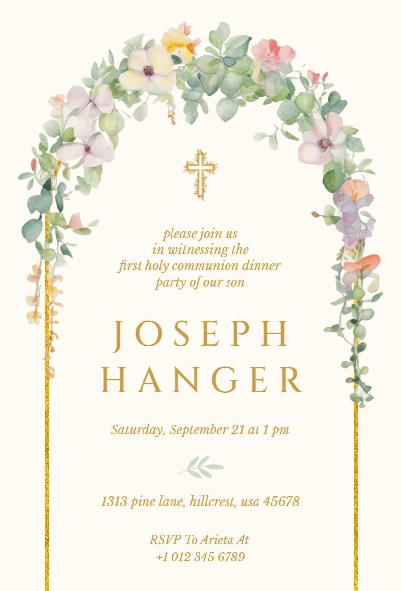 Elegant Floral First Communion Celebration Invitation Template