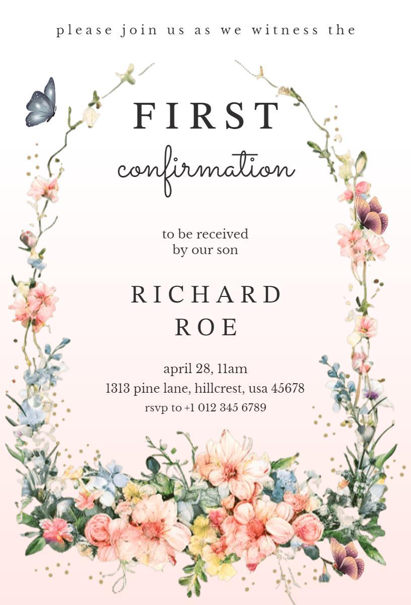 Elegant Floral First Confirmation Ceremony Invitation Template