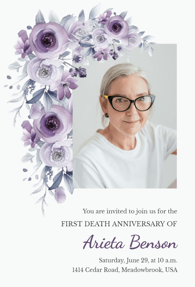 Elegant Floral First Death Anniversary Service Invitation Template