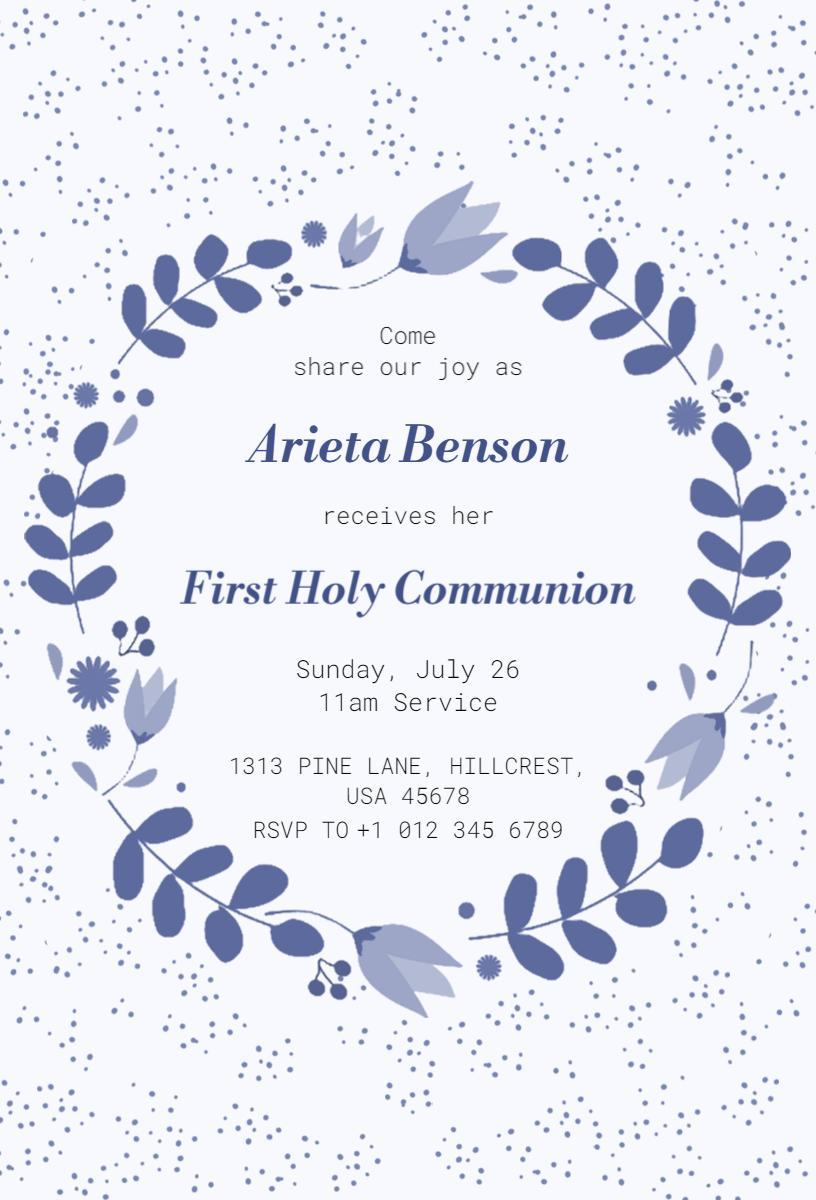 Elegant Floral First Holy Communion Invitation Template