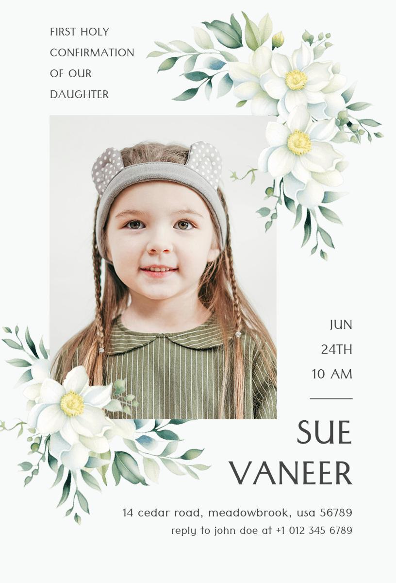 Elegant Floral First Holy Confirmation Celebration Invitation Template