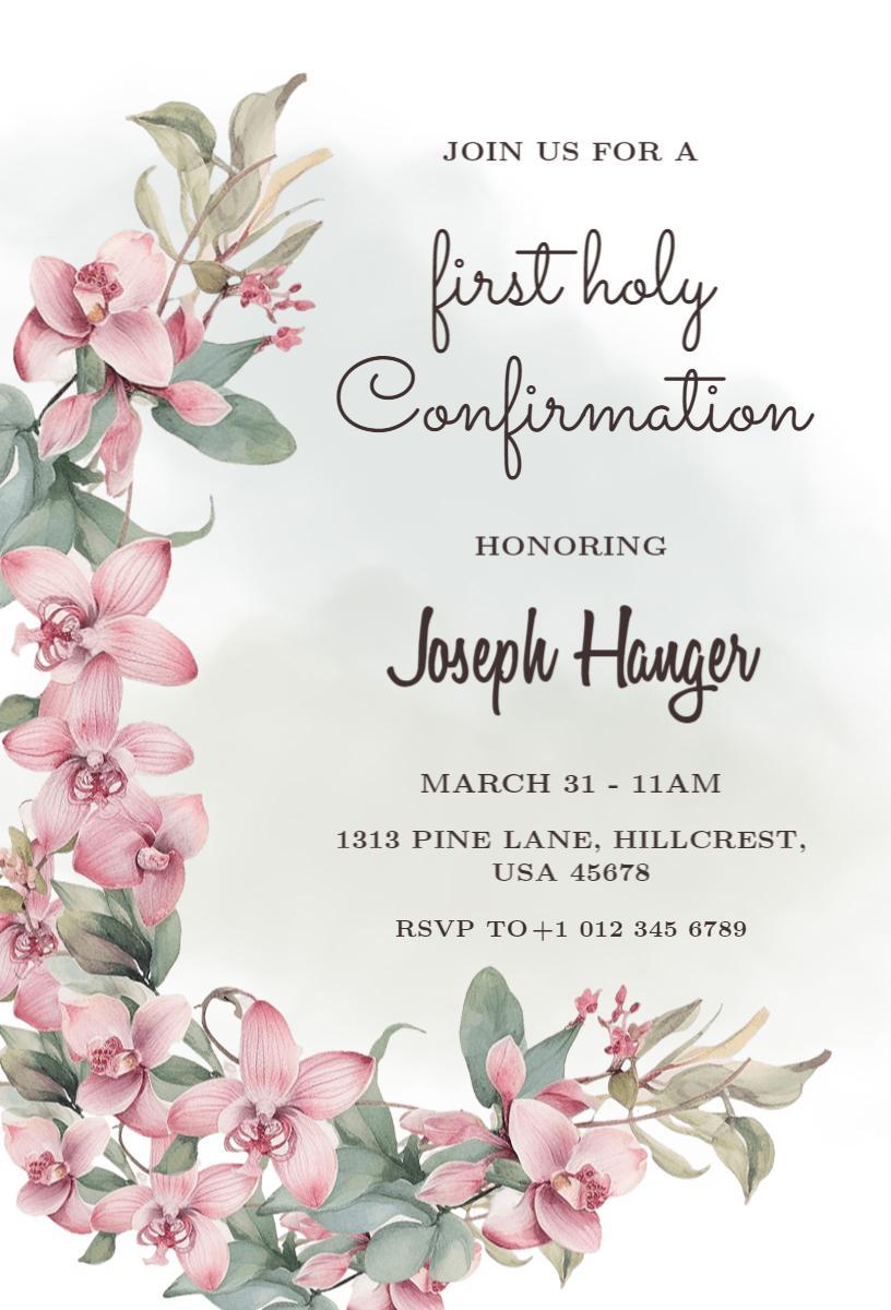 Elegant Floral First Holy Confirmation Ceremony Invitation Template