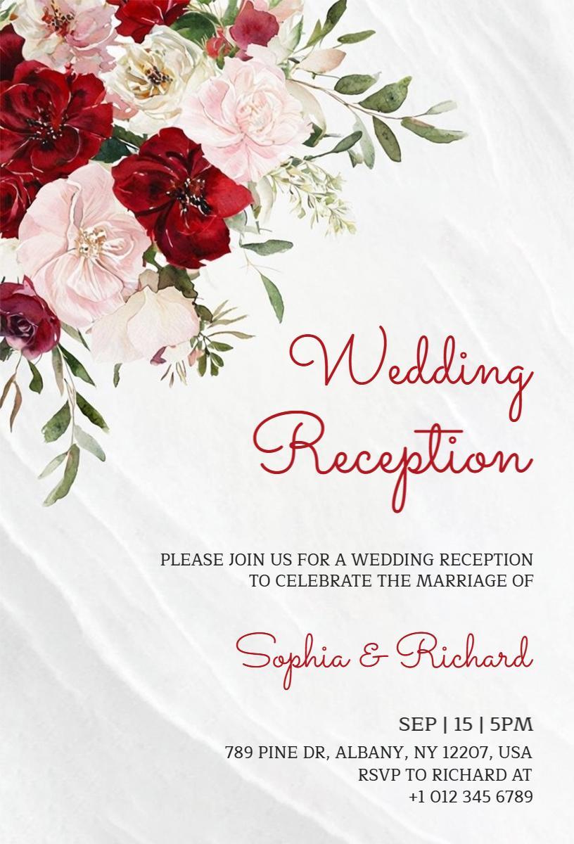 Elegant Floral Garden Wedding Reception Invitation Template
