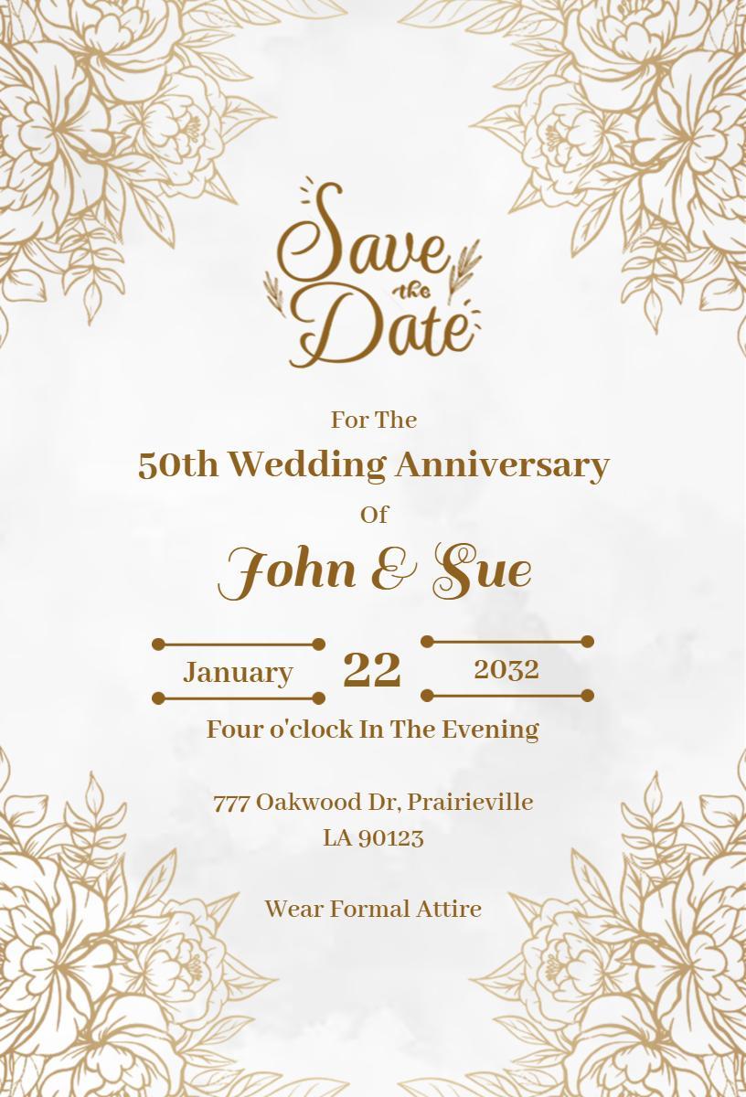 Elegant Floral Gold 50th Wedding Anniversary Invitation Template