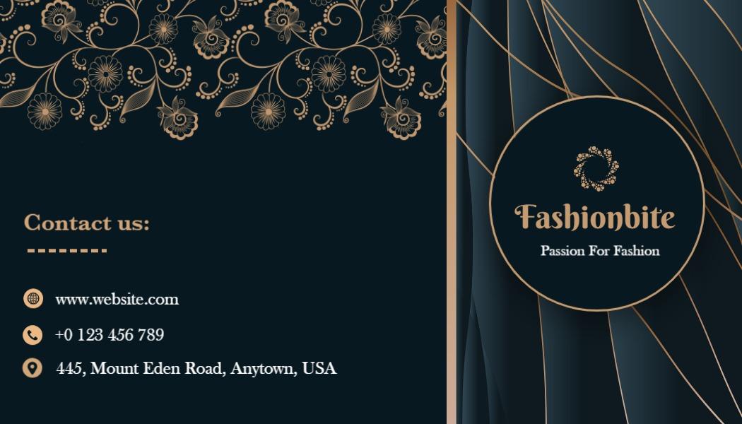 Elegant Floral Gold and Navy Fashion Boutique Business Card Template