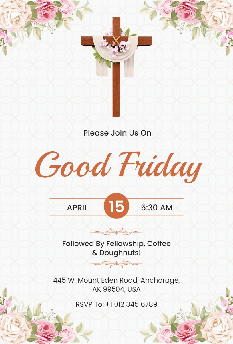 Elegant Floral Good Friday Morning Service Invitation Template