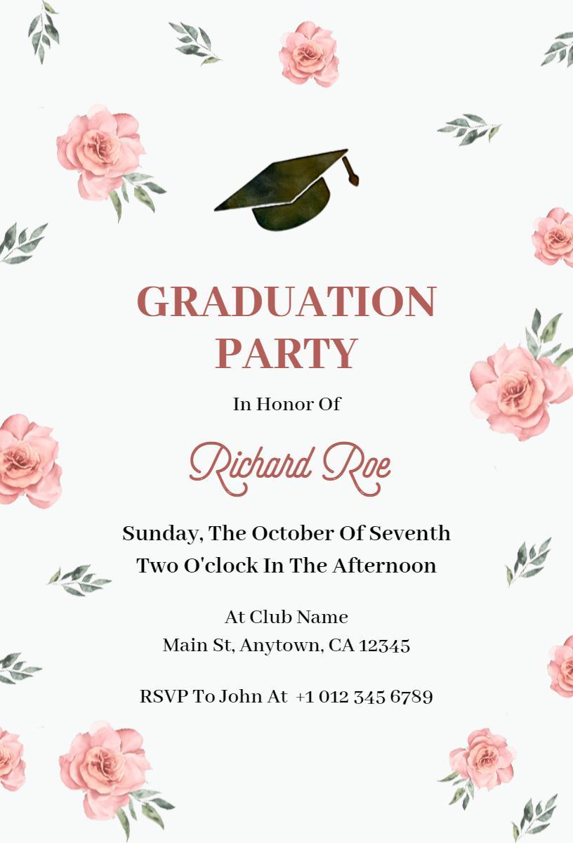 Elegant Floral Graduation Celebration Party Invitation Template