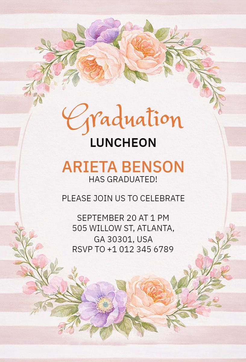 Elegant Floral Graduation Luncheon Celebration Invitation Template