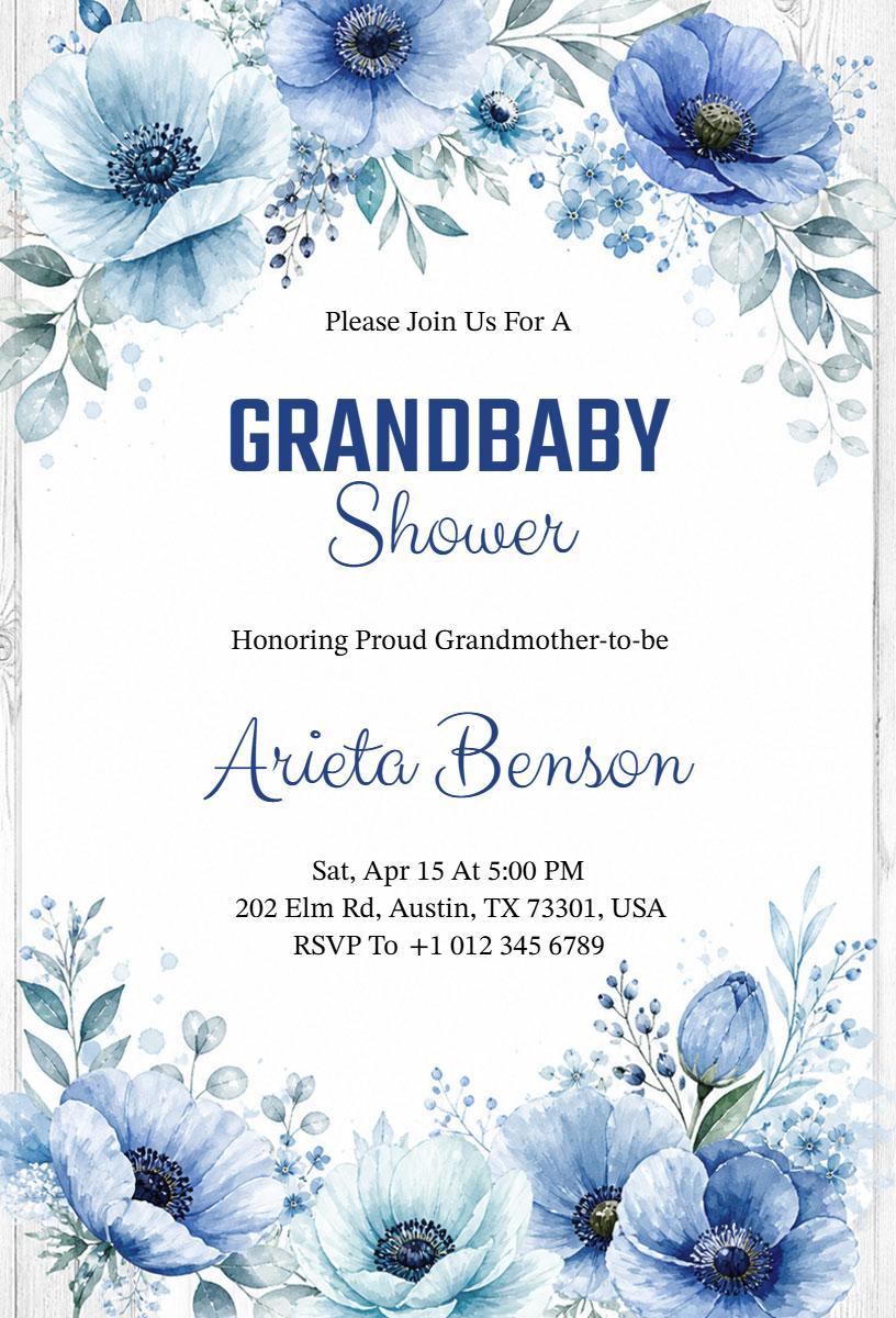 Elegant Floral Grandbaby Shower Celebration Invitation Template