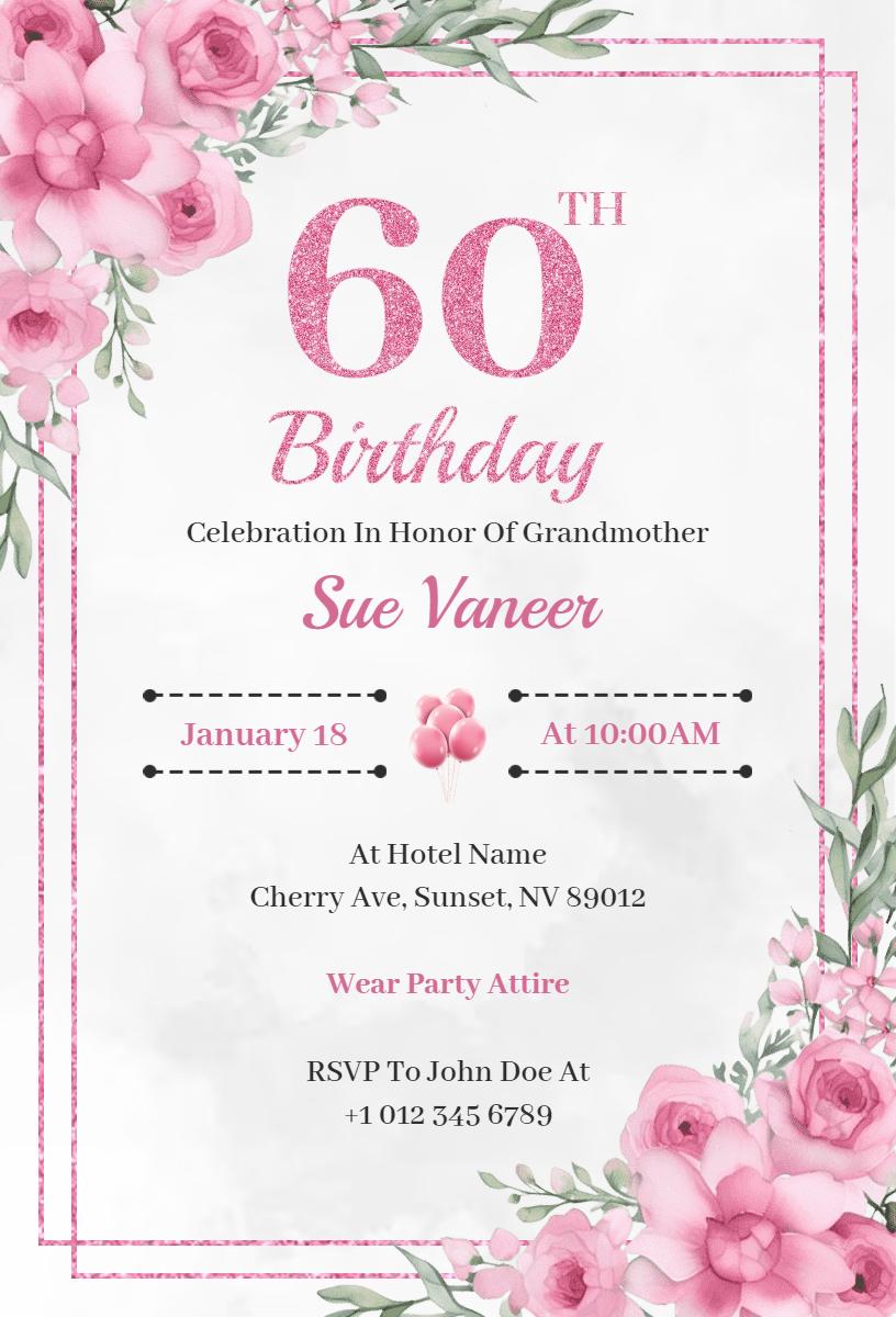 Elegant Floral Grandmother 60th Birthday Celebration Invitation Template